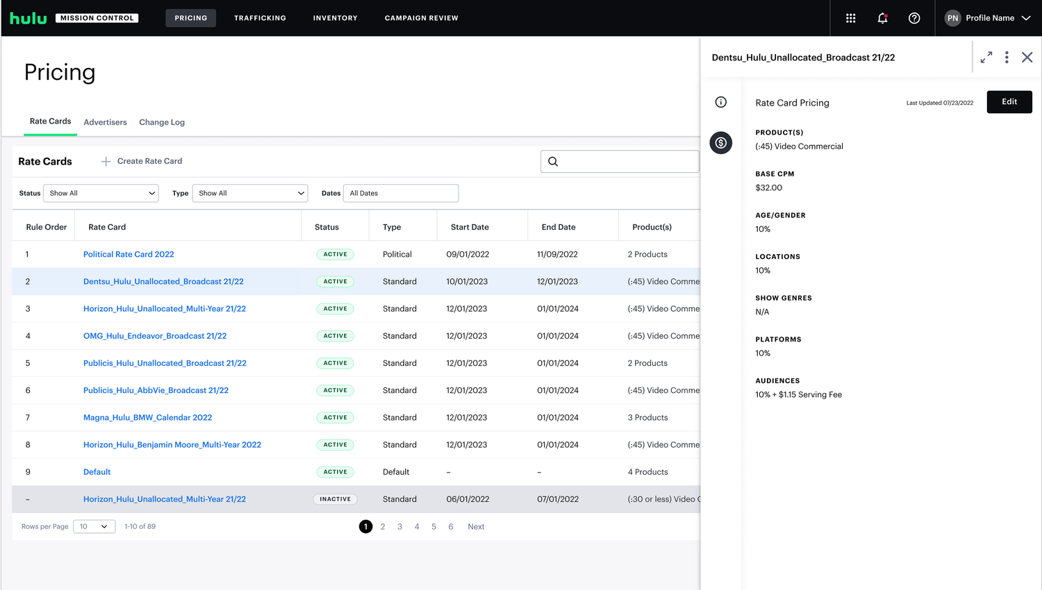 Pricing tool interface