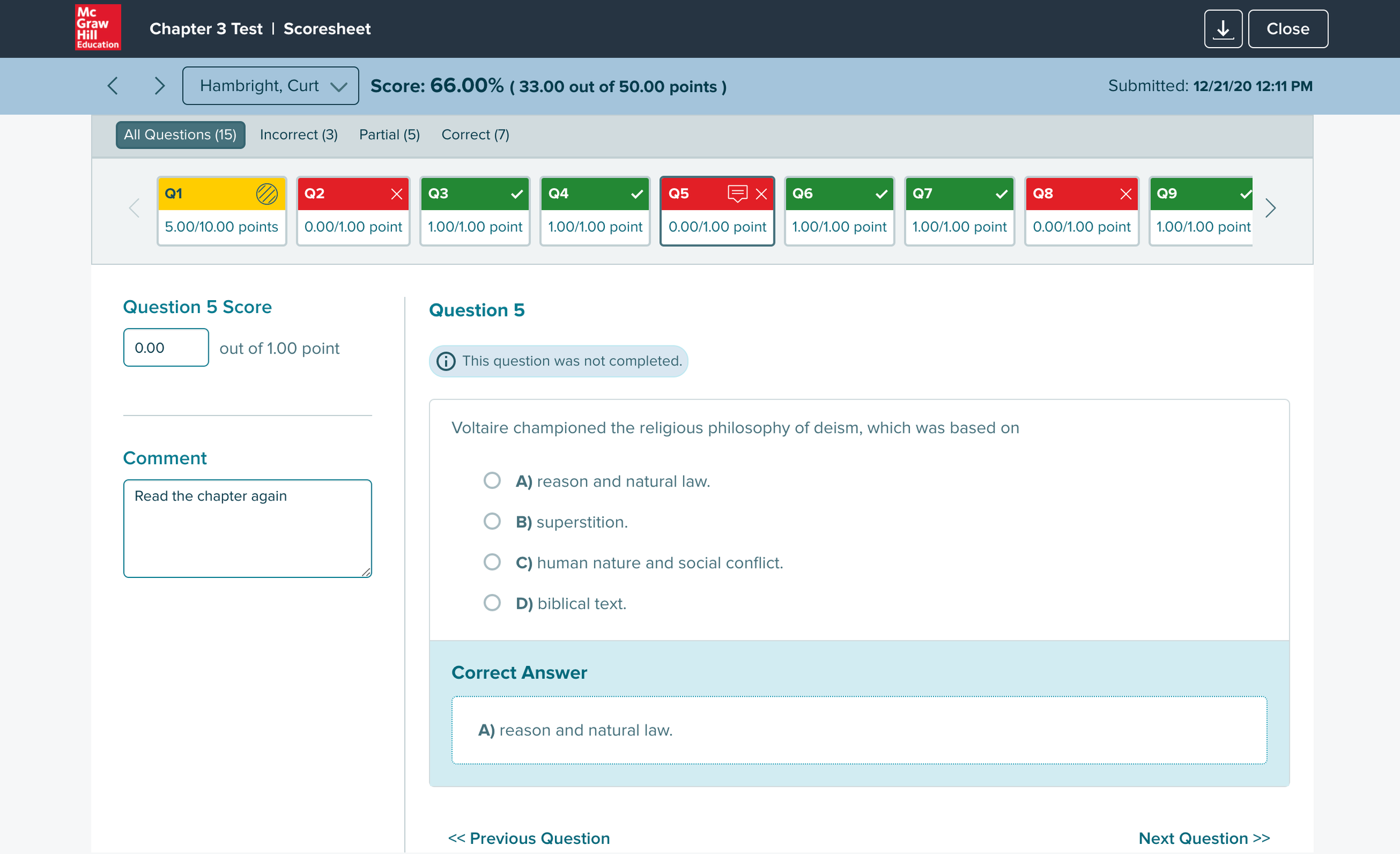 Class scoresheet interface